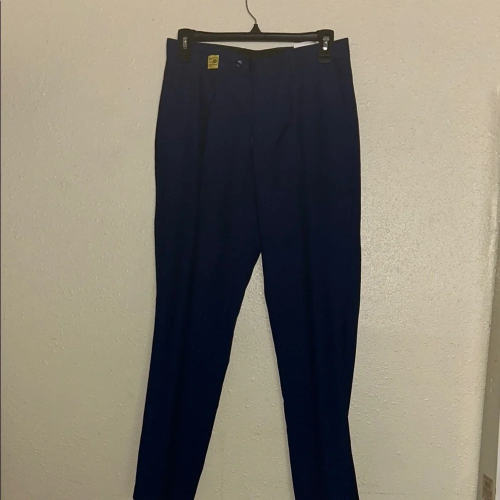 Navy Blue High-Waisted Dress Pants with Tapered Fit